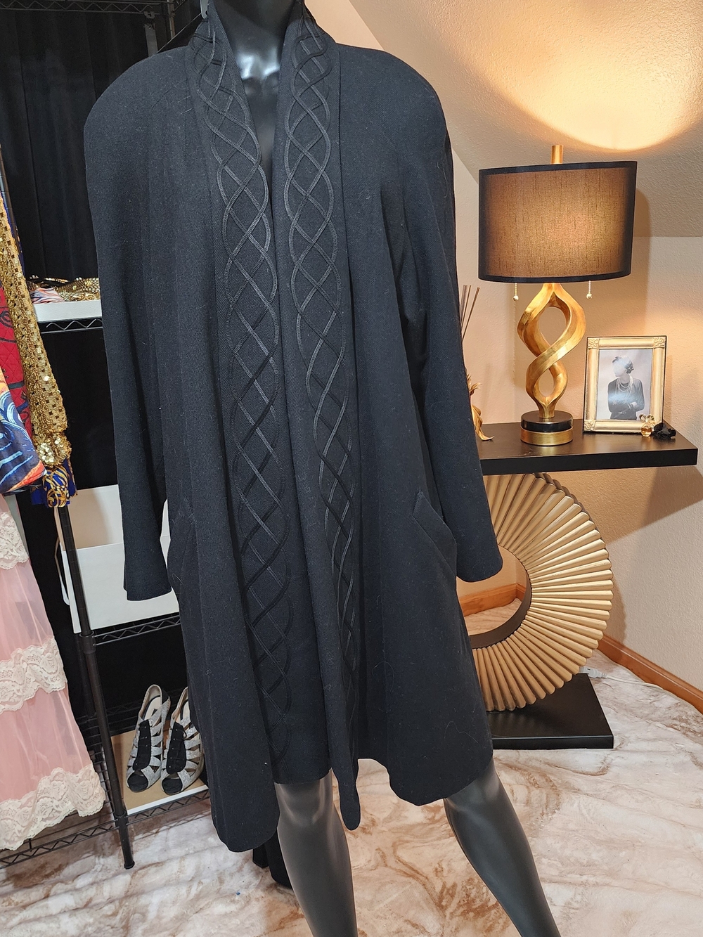 Vintage 80s ALORNA 100% Wool Cape Coat Braided Trim Avant Garde M/L - Picture 3 of 13